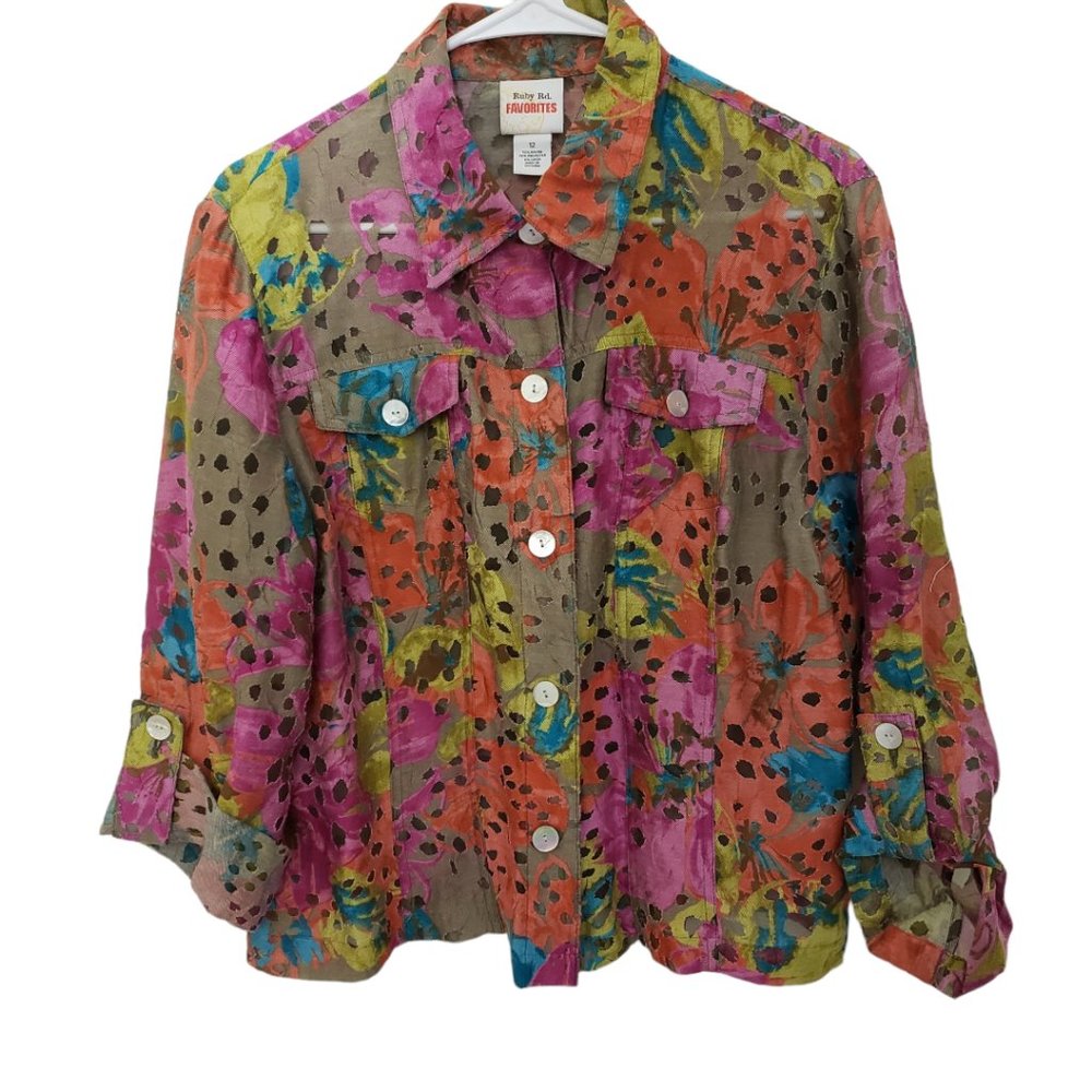 CT186a Ruby Rd. Favorites Multi-color Button-down Shirt Size 12